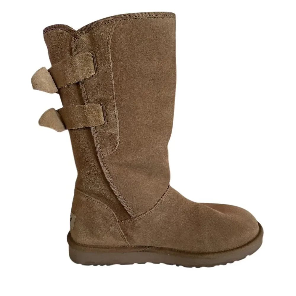 UGG Women's Allegra Bow II‎ Brown Suede Boots with Bow Detail Size 7
